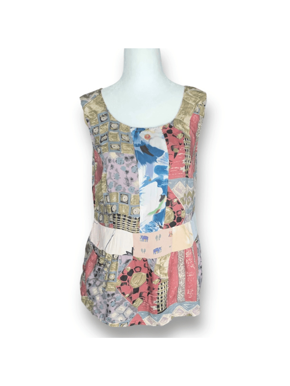 Vintage Handmade Patchwork Tank Top Elephant Print Small Boho Vacation Eclectic